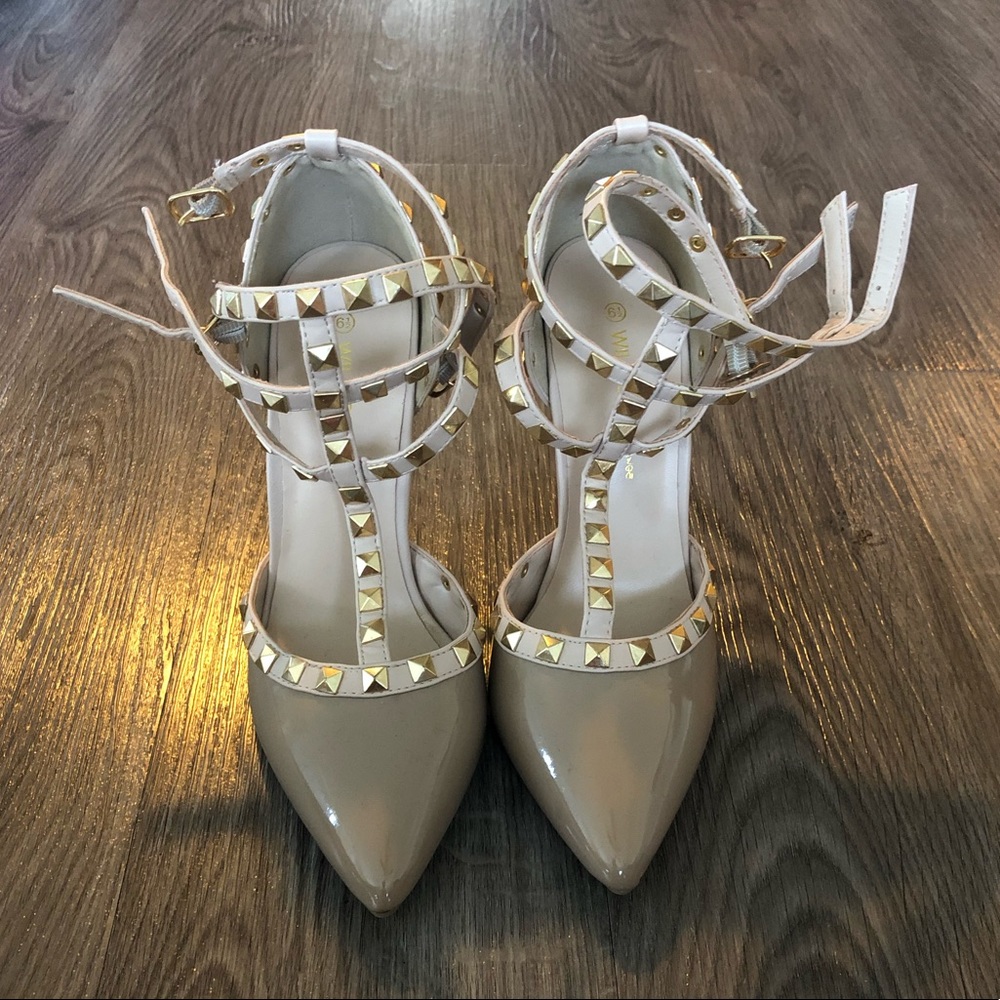 Nude studded heels